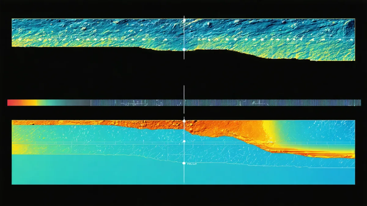 Split-level cross-section visualization linking surface surveillance data with subsurface seismic sensor signatures